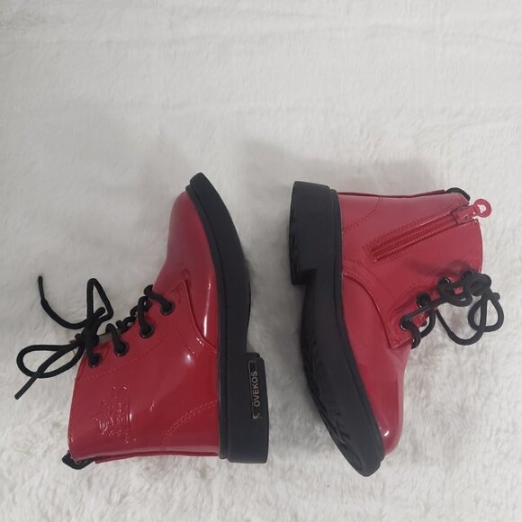 Ovekos Red PU Leath Patent Lace Up Combat Boot NO Size See Measurments - Picture 9 of 14